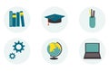 Collection of educational icons. Flat vector illustration. Royalty Free Stock Photo